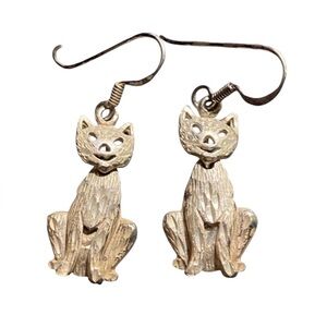 Sterling Silver Cat Kitty Articulated Dangle Earrings